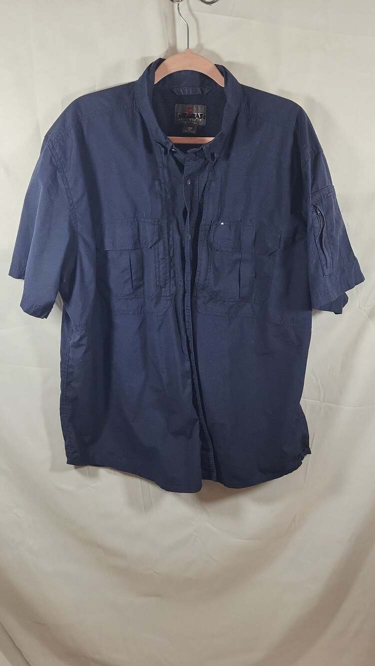 5.11 Tactical Men's Short Sleeve Cotton Canvas Button Down Tactical Shirt Navy,